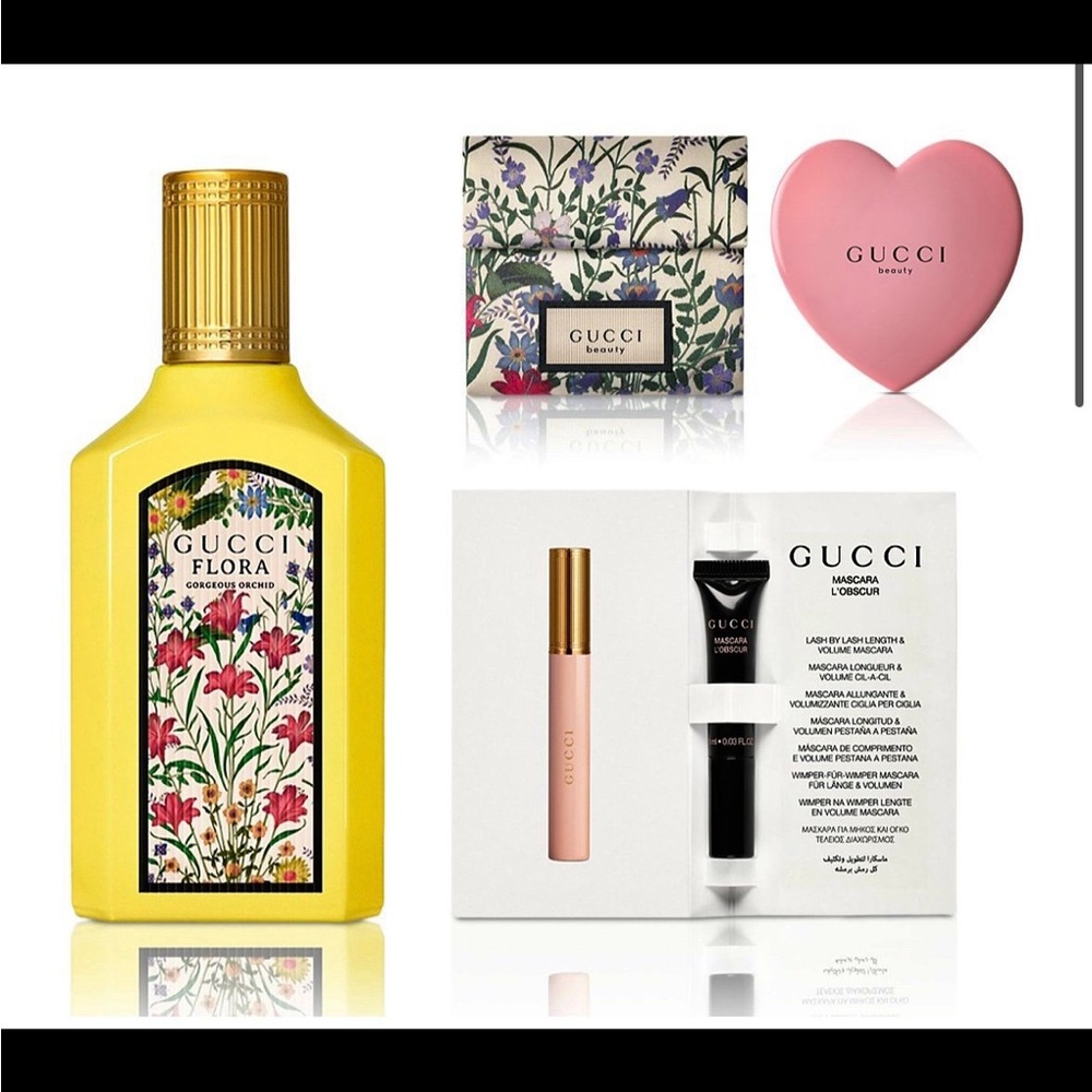 Gucci Yellow Gucci Flora Gorgeous Orchid Set Perfumee Mascara Mirror
